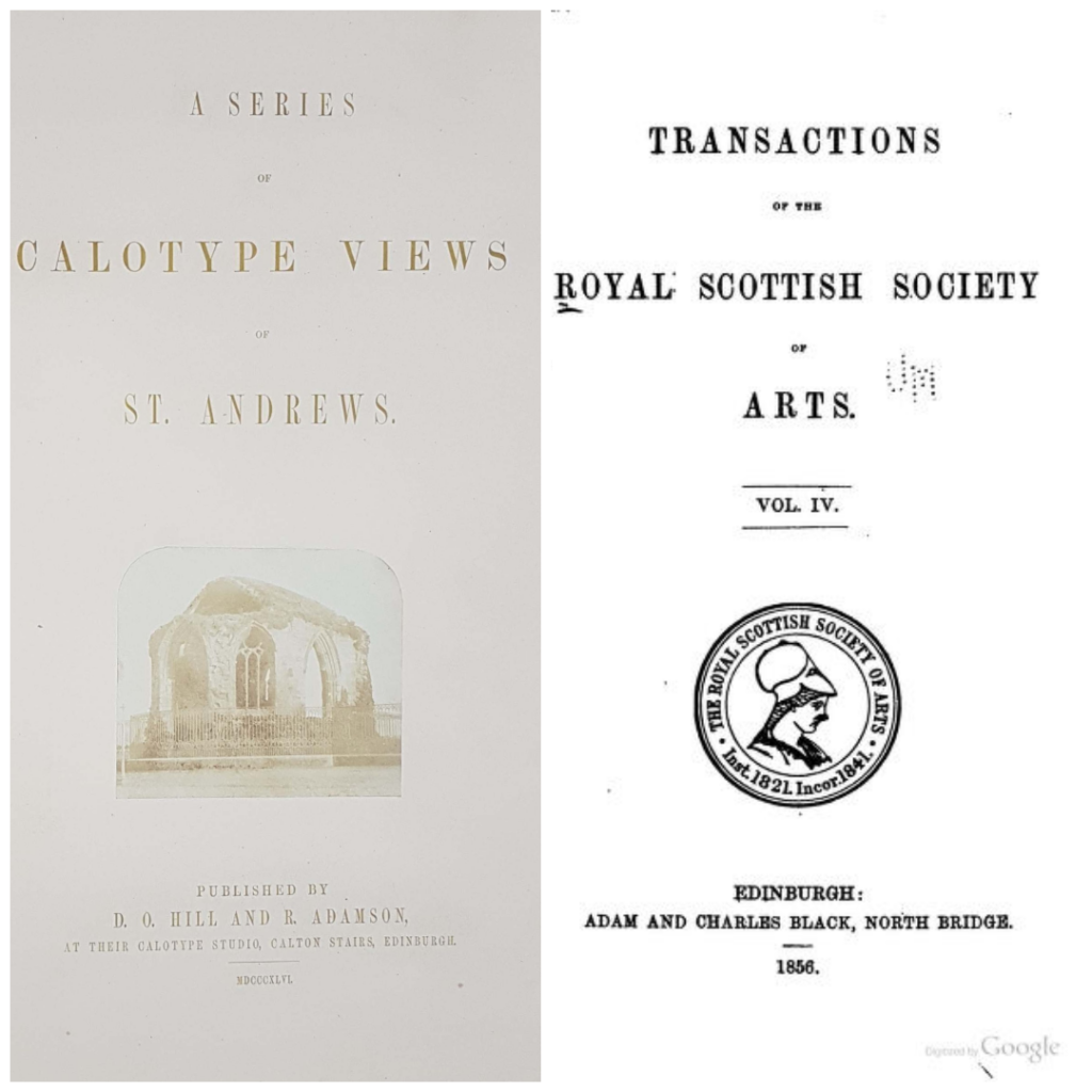The St. Andrews title page & the title of a volume of Brewster’s RSSA Transactions