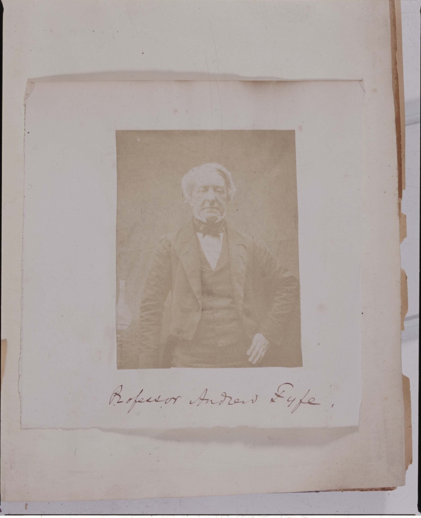 'Professor Andrew Fyfe' (caption by Mitchell) – possibly a (previously unknown) likeness of the chemist Andrew Fyfe whose series of papers before the Society of Arts for Scotland, in which he examined the chemistry of Talbot's process, give him at least a claim to be the inventor of positive photographic prints. Not in Stevenson and NRS regard this as one of two prints not by Hill and Adamson inserted by Mitchell.
