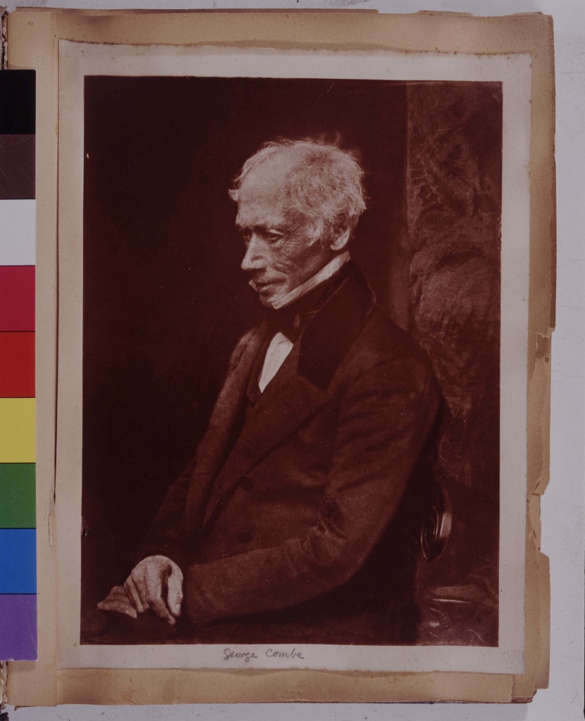‘George Combe’ (Caption by Mitchell) George Combe, Writer to the Signet, educational reformer and pioneer of phrenology. This would appear to be a mirror image of Stevenson George Combe b (notably this carbon print takes the same form as that published posthumously by Andrew Elliot in 1928 (as per the National Portrait Gallery (London) copy).