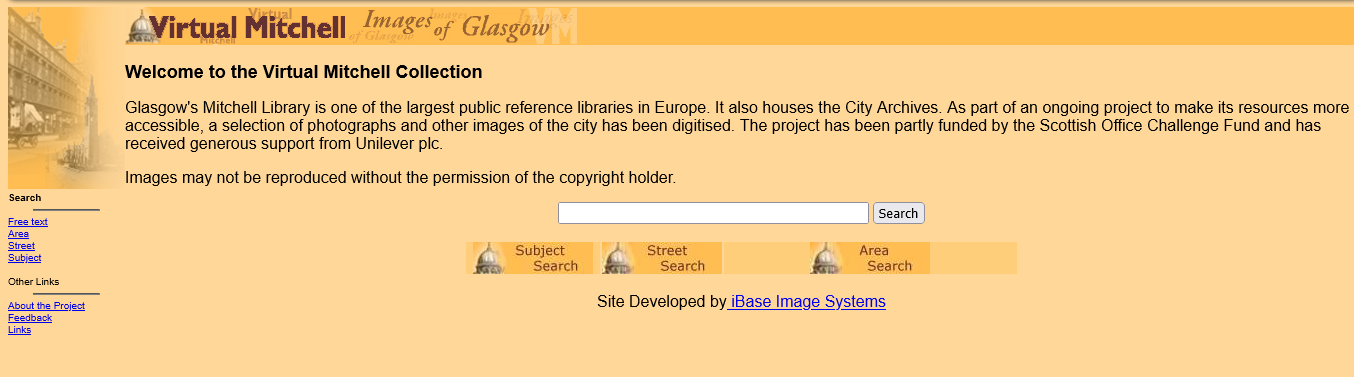 The front page of Virtual Mitchell soon after launch
