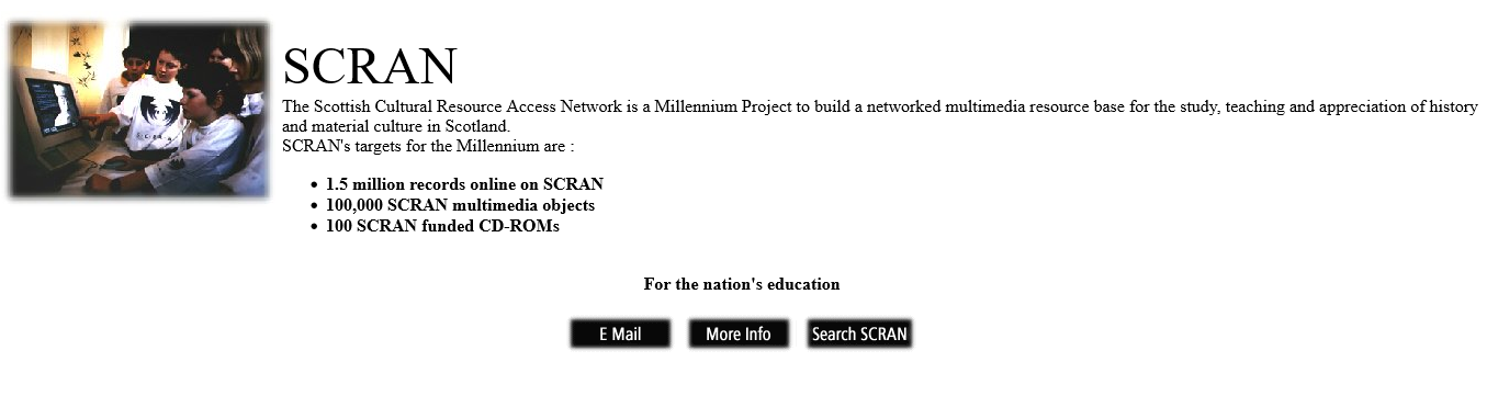 The front page of Scran soon after launch